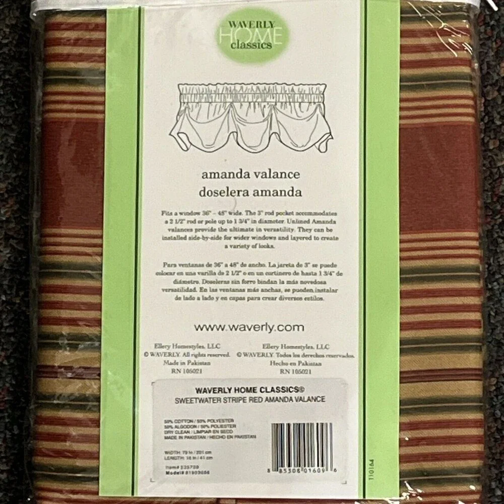 Waverly Home Amanda Valance Red Sweetwater Stripe 16